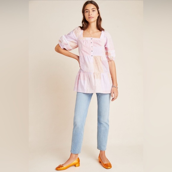 Anthropologie Maeve Gable Tiered Tunic in Pink Combo Size Medium - Picture 1 of 12